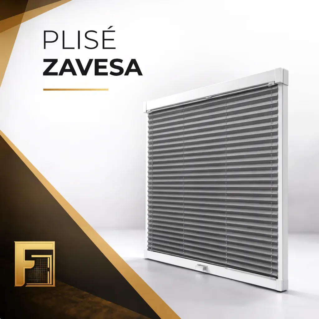 Siva blackout plise zavesa u belom aluminijumskom profilu na prozoru
