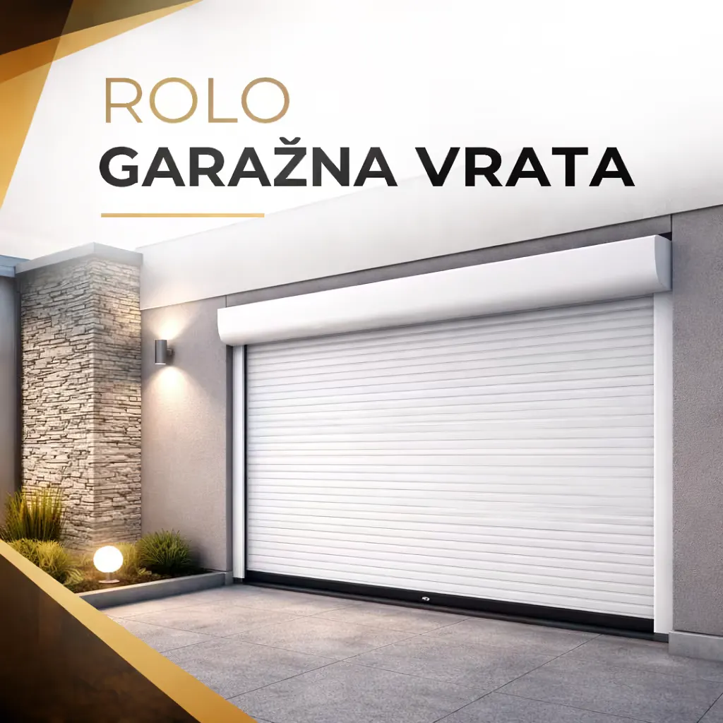 Bela rolo garažna vrata sa aluminijumskim lamelama i kutijom iznad otvora