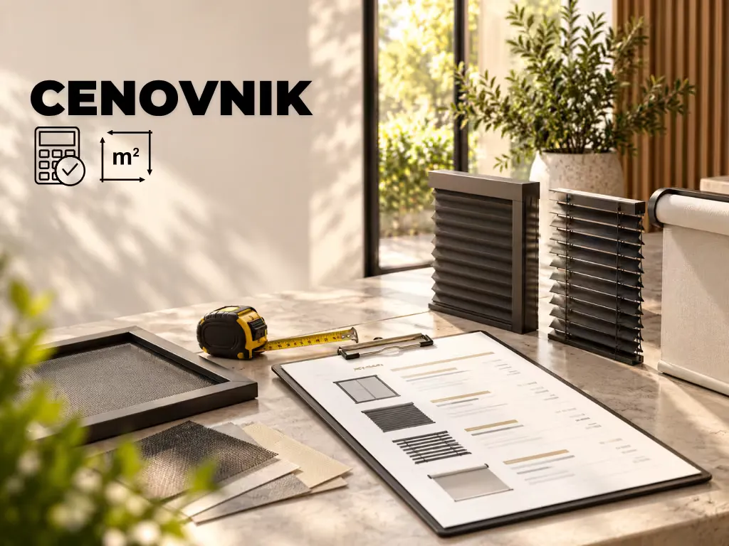 Cenovnik komarnika po m² — uzorci komarnika i mrežica, metar i spisak cena